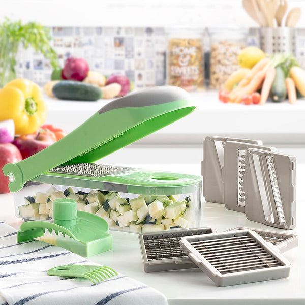 7 in 1 vegetable cutter, grater and mandolin with recipes and