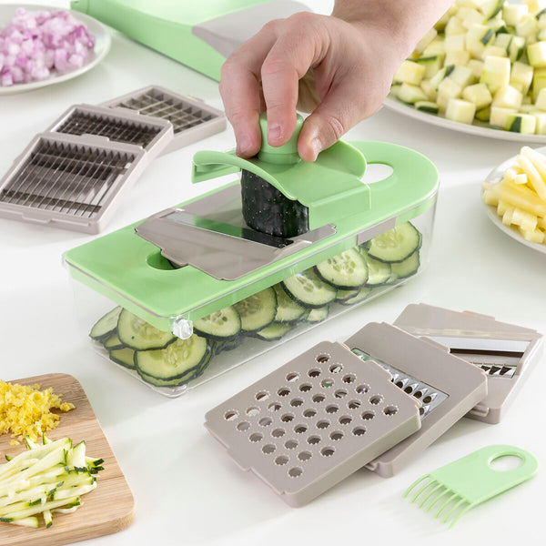 7 in 1 vegetable cutter, grater and mandolin with recipes and